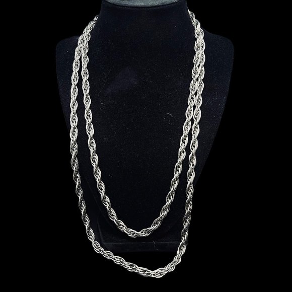 Vintage Chunky Silver Tone Rope Chain Necklace 50" (4977) - Picture 1 of 4